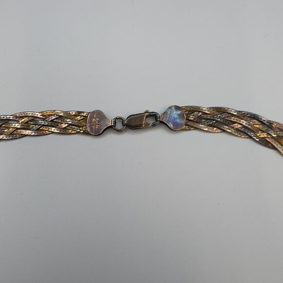 Vintage Italian Sterling SIlver Herringbone Woven Chain Necklace 18" - Picture 6 of 9